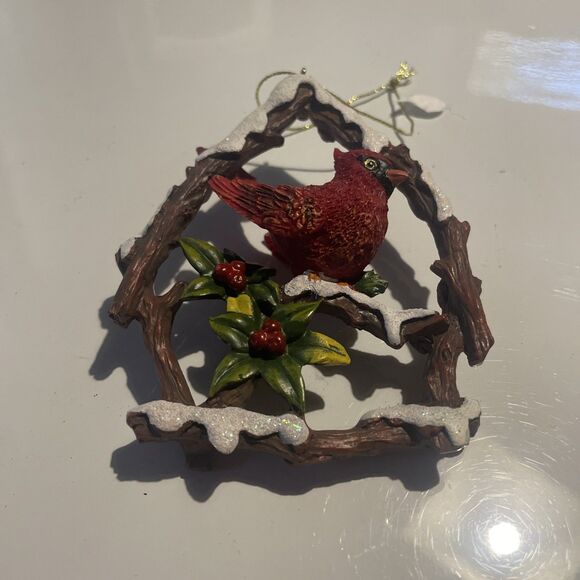 Vintage Cardinal in a  Holly Berries Christmas Ornament ... - Picture 3 of 7